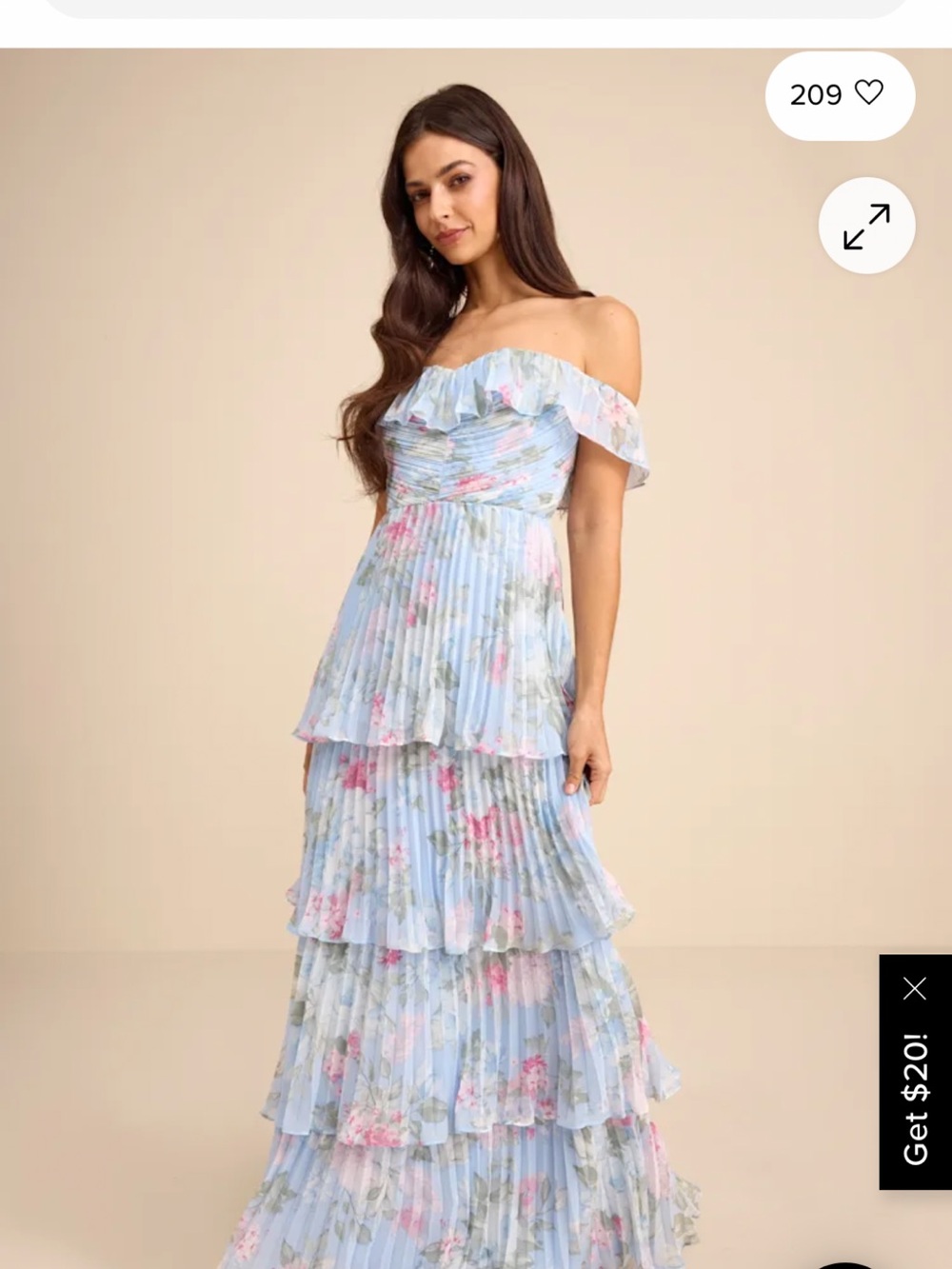 Lulu's Light Blue Floral Off the Shoulder Tiered Maxi Dress